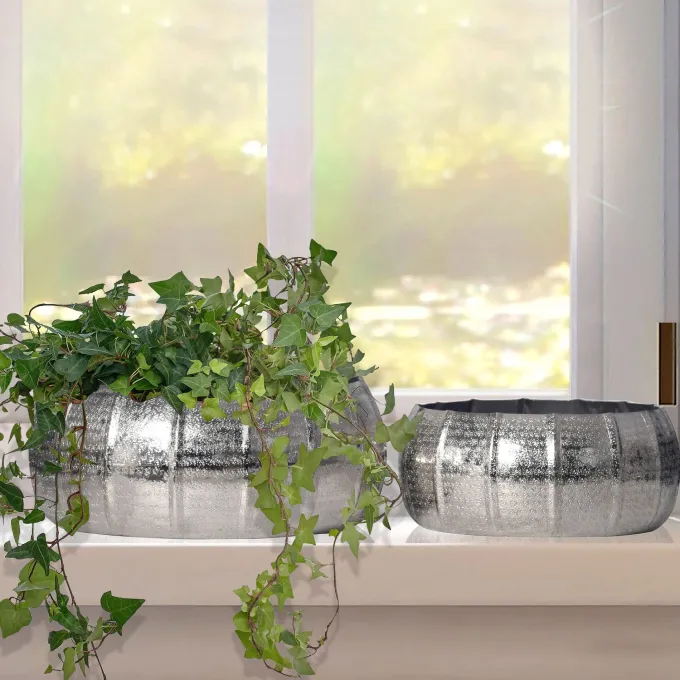 Pflanzgefäß 2er Set FineBuy Metall Schale Deko Blumentopf Rund Hammerschlag