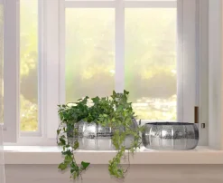 Pflanzgefäß 2er Set FineBuy Metall Schale Deko Blumentopf Rund Hammerschlag