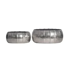 Pflanzgefäß 2er Set FineBuy Metall Schale Deko Blumentopf Rund Hammerschlag