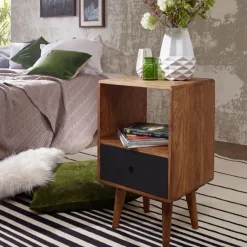 Retro Nachtkonsole + Schub Nachtschrank Holz Nachtkästchen Nachttisch Boxspring