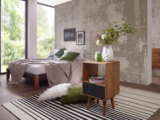 Retro Nachtkonsole + Schub Nachtschrank Holz Nachtkästchen Nachttisch Boxspring