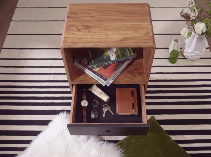 Retro Nachtkonsole + Schub Nachtschrank Holz Nachtkästchen Nachttisch Boxspring