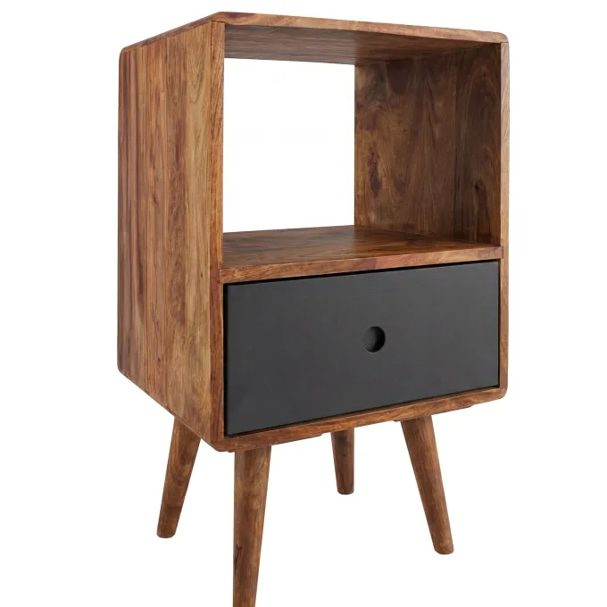 Retro Nachtkonsole + Schub Nachtschrank Holz Nachtkästchen Nachttisch Boxspring