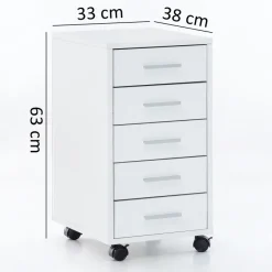 Rollcontainer Holz Rollen Standcontainer 33x63x38cm Weiß Schreibtischcontainer