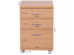 Rollcontainer Rollwagen Rollschrank Büro Container Schubladen Schrank Buche