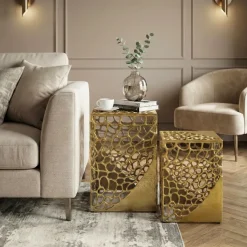 Satztisch 2er Set Beistelltisch Metall Aluminium Couchtisch Wohnzimmertisch Alu