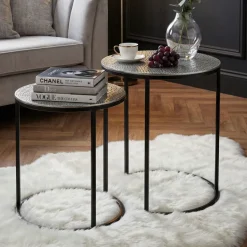Satztisch 2er Set Metall rund Beistelltisch Sofatisch Couchtisch Aluminium Alu