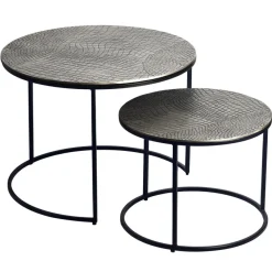 Satztisch 2er Set Metall rund Couchtisch Sofatisch Beistelltisch Aluminium Alu