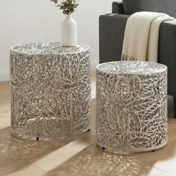Satztisch 2er Set Metall silber Beistelltisch Dekotisch Couchtisch Aluminium Alu