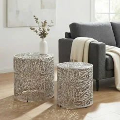 Satztisch 2er Set Metall silber Beistelltisch Dekotisch Couchtisch Aluminium Alu