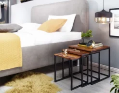 Satztisch FineBuy Beistelltisch 3er Set Holz Massiv Metall Couchtisch Tisch