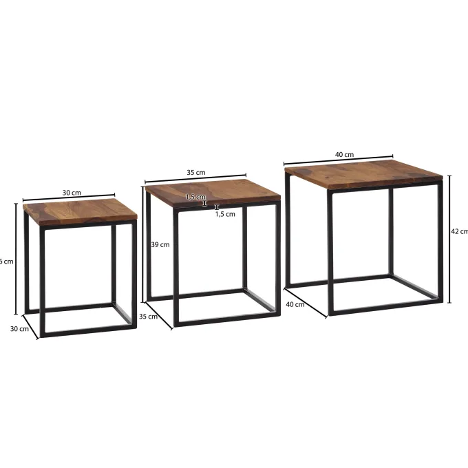Satztisch FineBuy Beistelltisch 3er Set Holz Massiv Metall Couchtisch Tisch