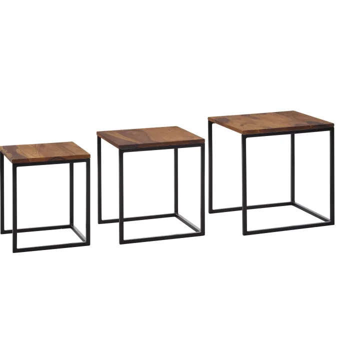 Satztisch FineBuy Beistelltisch 3er Set Holz Massiv Metall Couchtisch Tisch