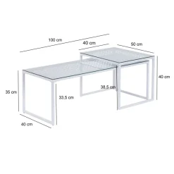 Satztisch FineBuy 2er Set Glasplatte Metallgestell Couchtisch Sofatisch Modern