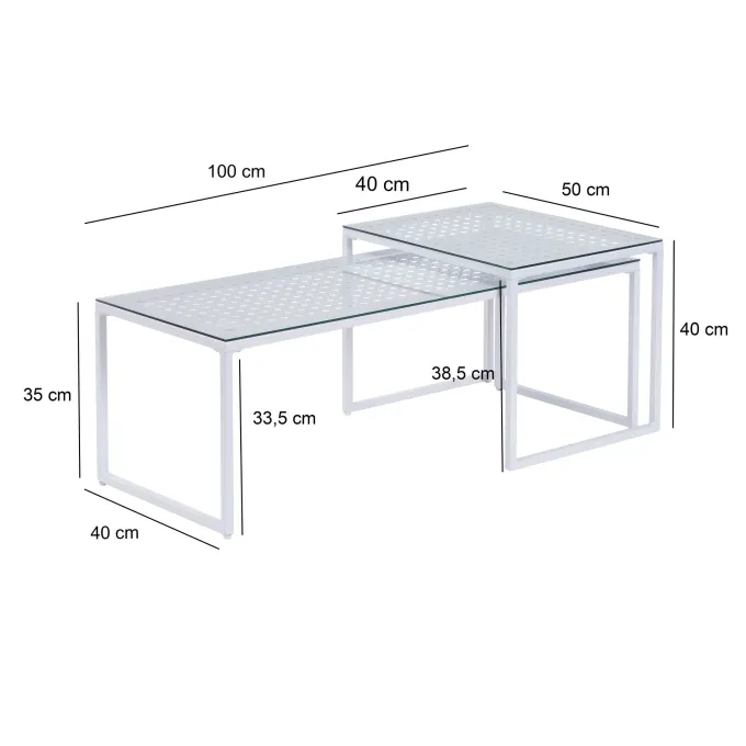 Satztisch FineBuy 2er Set Glasplatte Metallgestell Couchtisch Sofatisch Modern