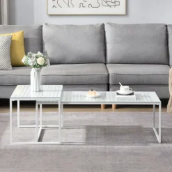 Satztisch FineBuy 2er Set Glasplatte Metallgestell Couchtisch Sofatisch Modern