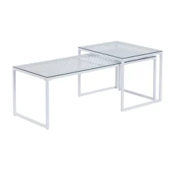 Satztisch FineBuy 2er Set Glasplatte Metallgestell Couchtisch Sofatisch Modern