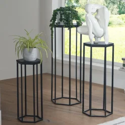 Satztisch FineBuy Massivholz Blumentisch 3er Set Säulentisch Dekosäule Eckig