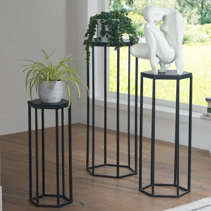 Satztisch FineBuy Massivholz Blumentisch 3er Set Säulentisch Dekosäule Eckig