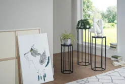 Satztisch FineBuy Massivholz Blumentisch 3er Set Säulentisch Dekosäule Eckig