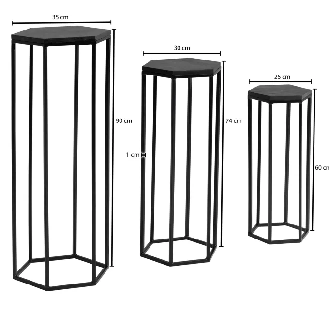 Satztisch FineBuy Massivholz Blumentisch 3er Set Säulentisch Dekosäule Eckig