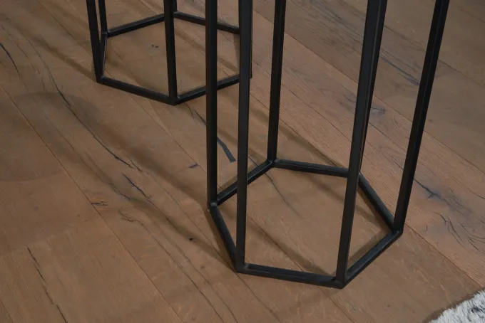 Satztisch FineBuy Massivholz Blumentisch 3er Set Säulentisch Dekosäule Eckig
