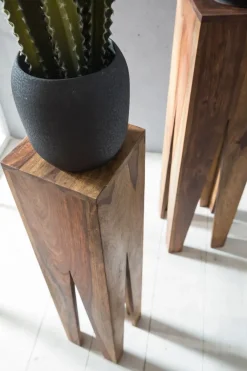 Satztisch FineBuy Massivholz Blumentisch 3er Set Säulentisch Dekosäule Eckig