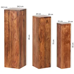 Satztisch FineBuy Massivholz Blumentisch 3er Set Säulentisch Dekosäule Eckig