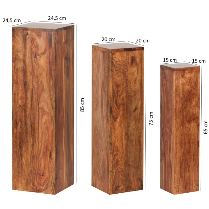 Satztisch FineBuy Massivholz Blumentisch 3er Set Säulentisch Dekosäule Eckig