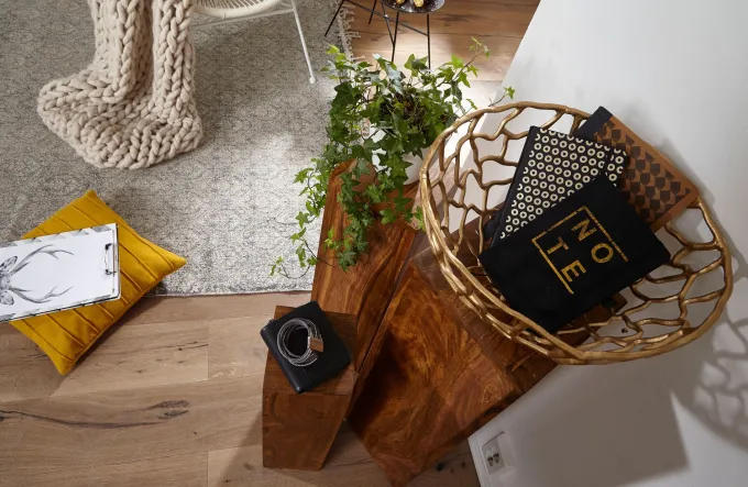 Satztisch FineBuy Massivholz Blumentisch 3er Set Säulentisch Dekosäule Eckig