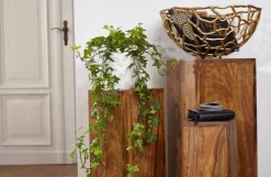 Satztisch FineBuy Massivholz Blumentisch 3er Set Säulentisch Dekosäule Eckig