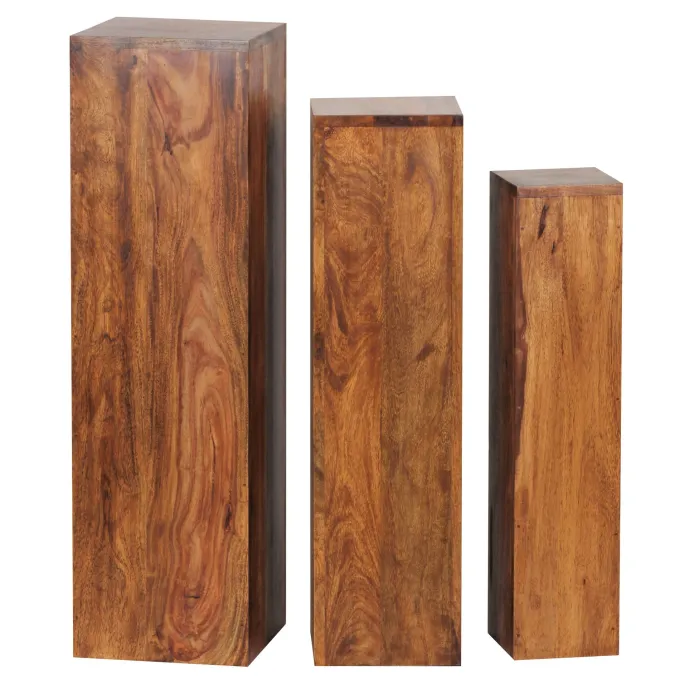 Satztisch FineBuy Massivholz Blumentisch 3er Set Säulentisch Dekosäule Eckig