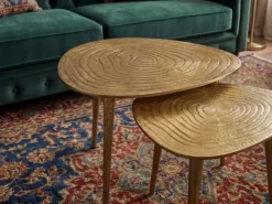 Satztisch Gold 2er Set Couchtisch Aluminium Beistelltisch Wohnzimmertisch Alu