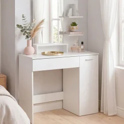 Schminktisch 90cm Kosmetiktisch Frisiertisch Weiß Spiegel Make-Up-Tisch Regal