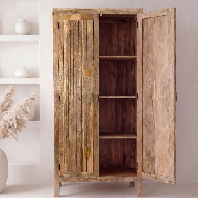 Schrank Mango Massivholz 187cm Massivholzschrank Kleiderschrank Mehrzweckschrank