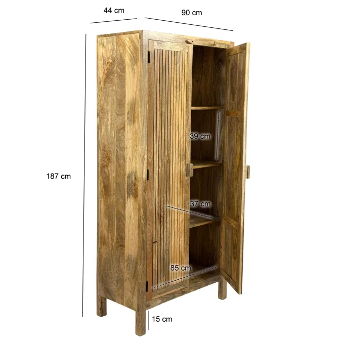 Schrank Mango Massivholz 187cm Massivholzschrank Kleiderschrank Mehrzweckschrank