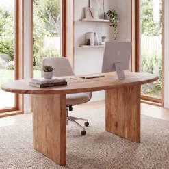 Schreibtisch 180 cm Massivholz Bürotisch Computertisch Nierenform Homeoffice