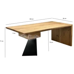 Schreibtisch 180 cm Massivholz Schublade Industrial Bürotisch Natur Holztisch