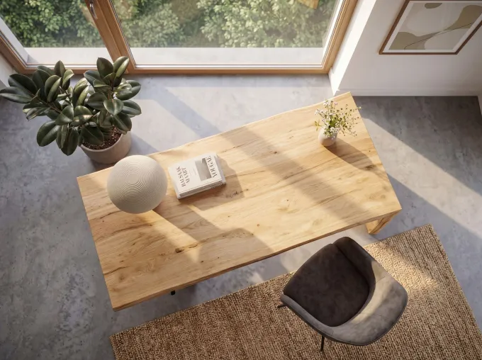 Schreibtisch 180 cm Massivholz Schublade Industrial Bürotisch Natur Holztisch