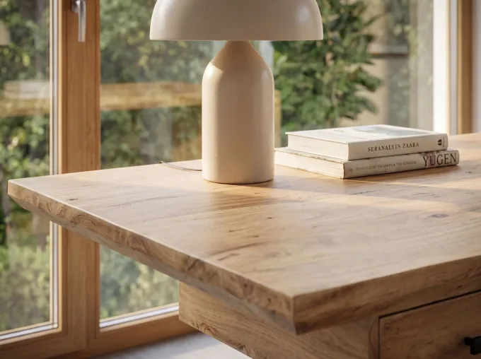 Schreibtisch 180 cm Massivholz Schublade Industrial Bürotisch Natur Holztisch