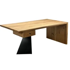 Schreibtisch 180 cm Massivholz Schublade Industrial Bürotisch Natur Holztisch