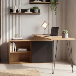 Schreibtisch 130cm Regal Eckschreibtisch L Form Computertisch Stauraum Holzoptik