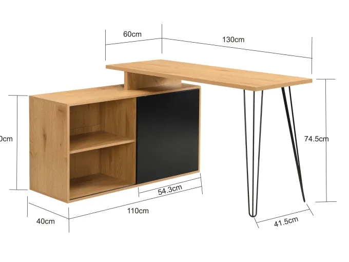 Schreibtisch 130cm Regal Eckschreibtisch L Form Computertisch Stauraum Holzoptik