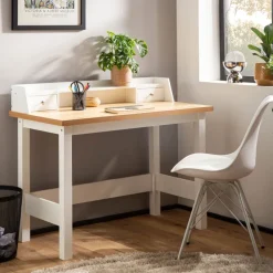 Schreibtisch FineBuy Bürotisch 106 cm Weiß Schublade Platzsparend Computertisch