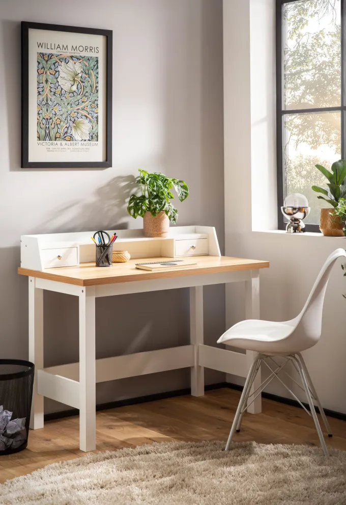 Schreibtisch FineBuy Bürotisch 106 cm Weiß Schublade Platzsparend Computertisch