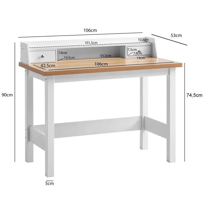 Schreibtisch FineBuy Bürotisch 106 cm Weiß Schublade Platzsparend Computertisch