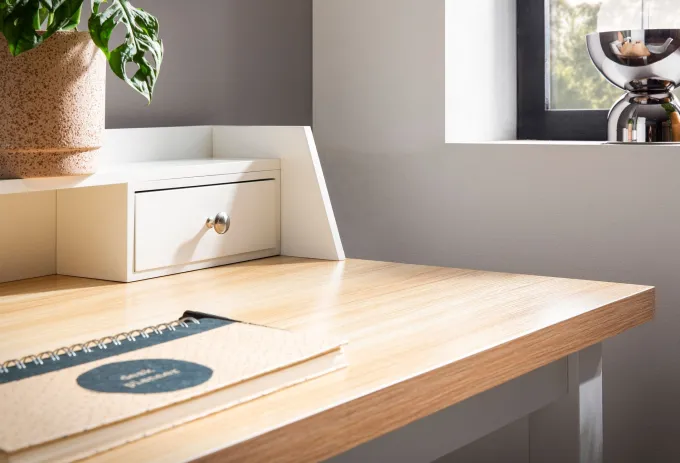 Schreibtisch FineBuy Bürotisch 106 cm Weiß Schublade Platzsparend Computertisch