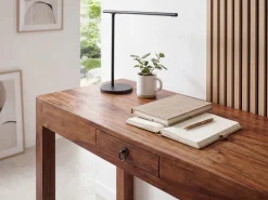 Schreibtisch FineBuy Bürotisch 118 cm Sheesham Massivholz Laptoptisch Schublade