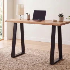 Schreibtisch FineBuy Bürotisch 118 cm Akazie Massivholz Laptoptisch Baumkante