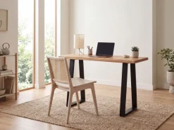 Schreibtisch FineBuy Bürotisch 118 cm Akazie Massivholz Laptoptisch Baumkante